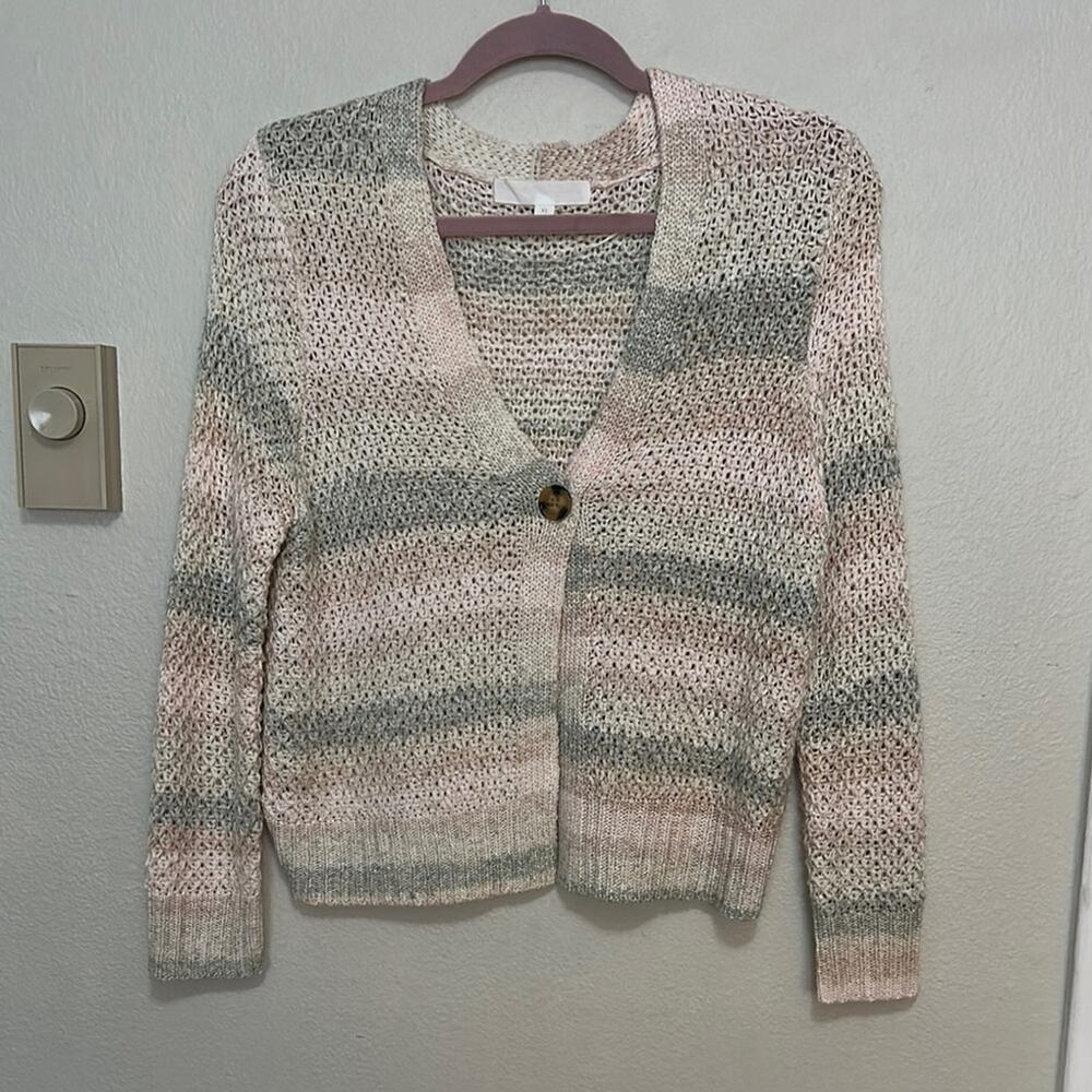 Adyson Parker XS Pink and Gray Knit Crochet Cardigan with Textured Pattern